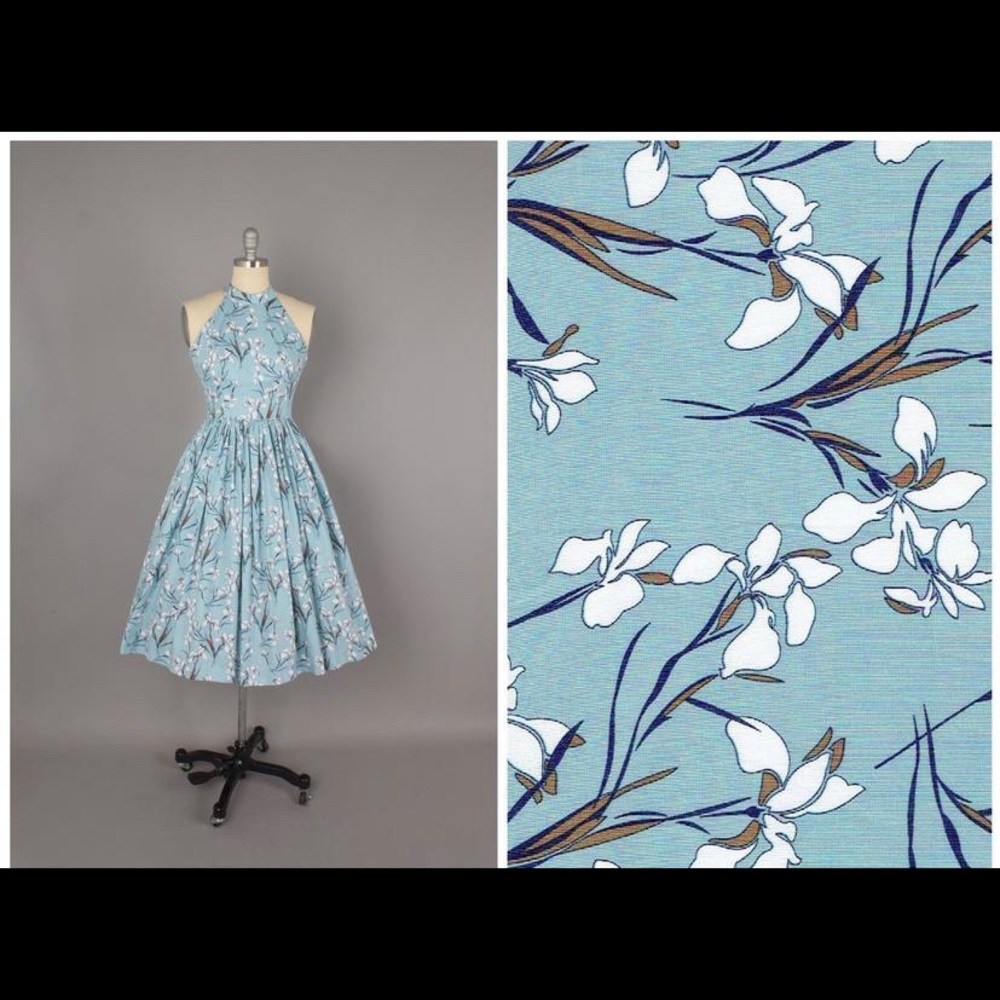 Vintage 1930’s Style Floral Light Blue Dress XL